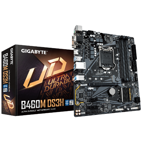 לוח אם מתוקן למעבדי אינטל דור 10 GIGABYTE B460M DS3H לוח אם מתוקן למעבדי אינטל דור 10 GIGABYTE B460M DS3H – תמונה 1