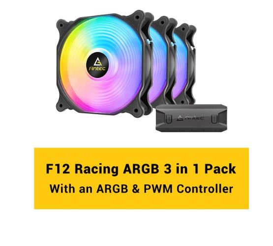 מאווררים למארז Antec F12 Racing 120mm ARGB 3 Pack Fan+Controller מאווררים למארז Antec F12 Racing 120mm ARGB 3 Pack Fan+Controller – תמונה 1