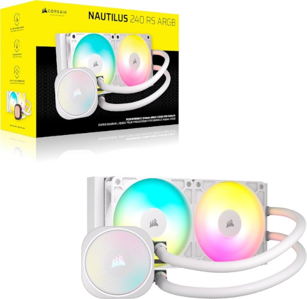 קירור נוזלי לבן Corsair iCUE NAUTILUS 240 RS RGB White 240mm AIO קירור נוזלי לבן Corsair iCUE NAUTILUS 240 RS RGB White 240mm AIO – תמונה 1