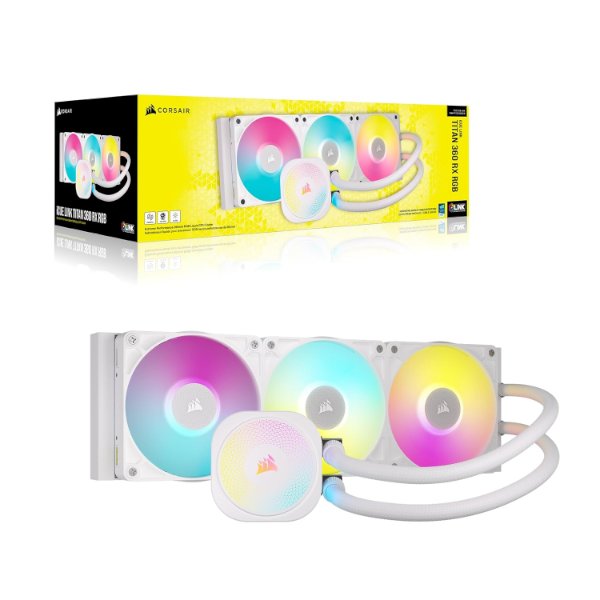 קירור נוזלי לבן Corsair iCUE TITAN 360 RX RGB White 360mm AIO קירור נוזלי לבן Corsair iCUE TITAN 360 RX RGB White 360mm AIO – תמונה 1